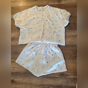 Queen Of Sparkles White Diamond 2 Pc Set Medium Top Small Shorts Qos